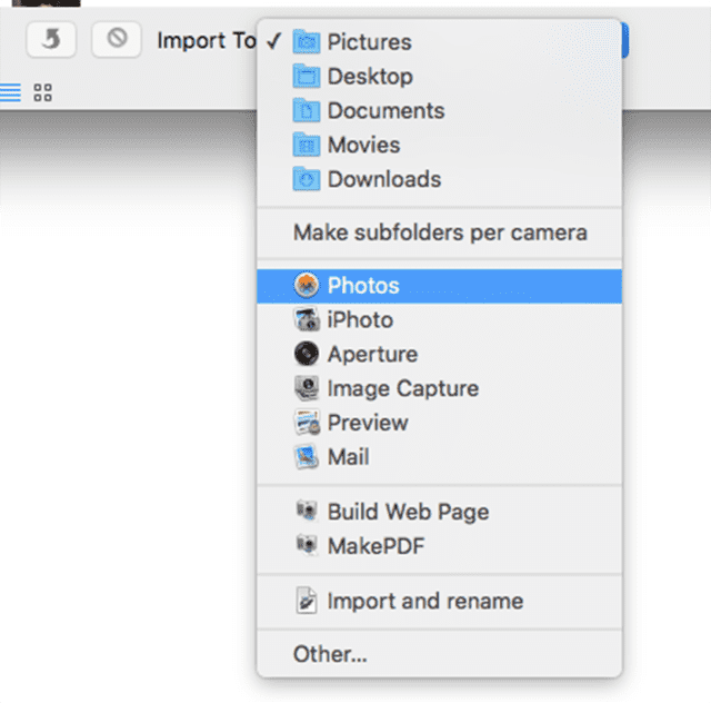 Where to? The 'Image Capture > Import to:' menu is an amazingly powerful thing and well worth taking some time getting to know. You can even use Automator to create your own plug-ins for this menu.