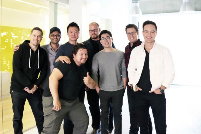 The Gear IconX was a project of the Samsung Design America team. From left to right: Adam Smith-Kipnis, Sameer Bhalla, James Lee, Alejandro Vallejo, Dennis Miloseski, Seounghyun Son, Sun, Rhys Bonahoom and Howard Nuk.