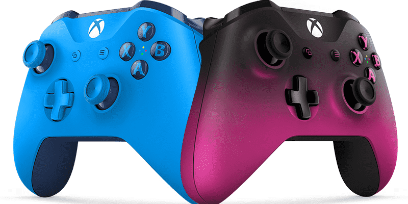 The Wireless Controller Blue (on the left) and the Dawn Shadow Special Edition (on the right)