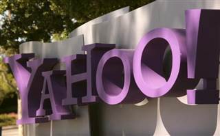 The Yahoo logo is shown at the company's headquarters in Sunnyvale