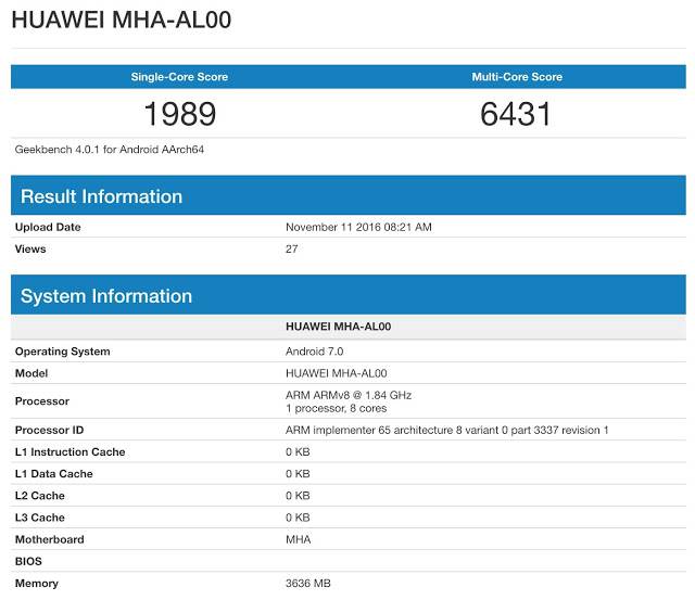 Huawei Mate 9 geekbench