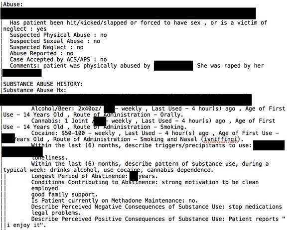 Redacted screengrab of leaked patient medical record from Bronx-Lebanon Hospital Center