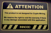 Inno3D Warns that mining can break Warranty on their GPUs