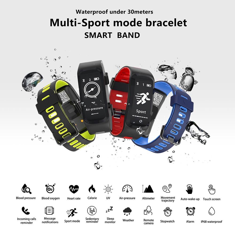 NO.1 F4 Heart Rate Smartband IP68 Waterproof Sleep Monitor Sedentary Reminder Remote Camera Bluetooth 4.0