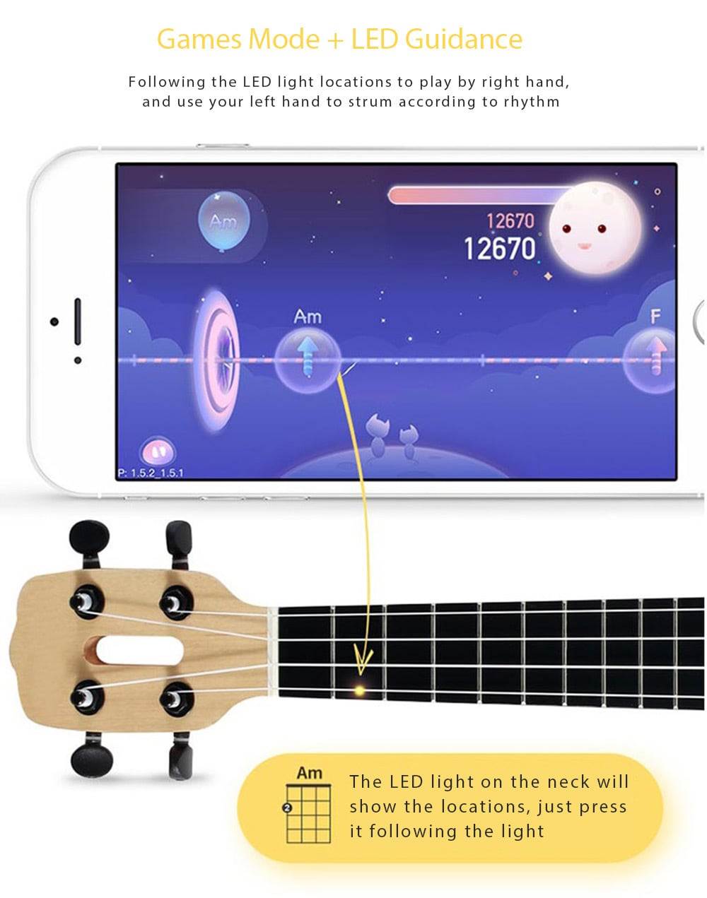 Xiaomi Populele APP LED Bluetooth USB Smart Ukulele - Gift for Beginners 1pc