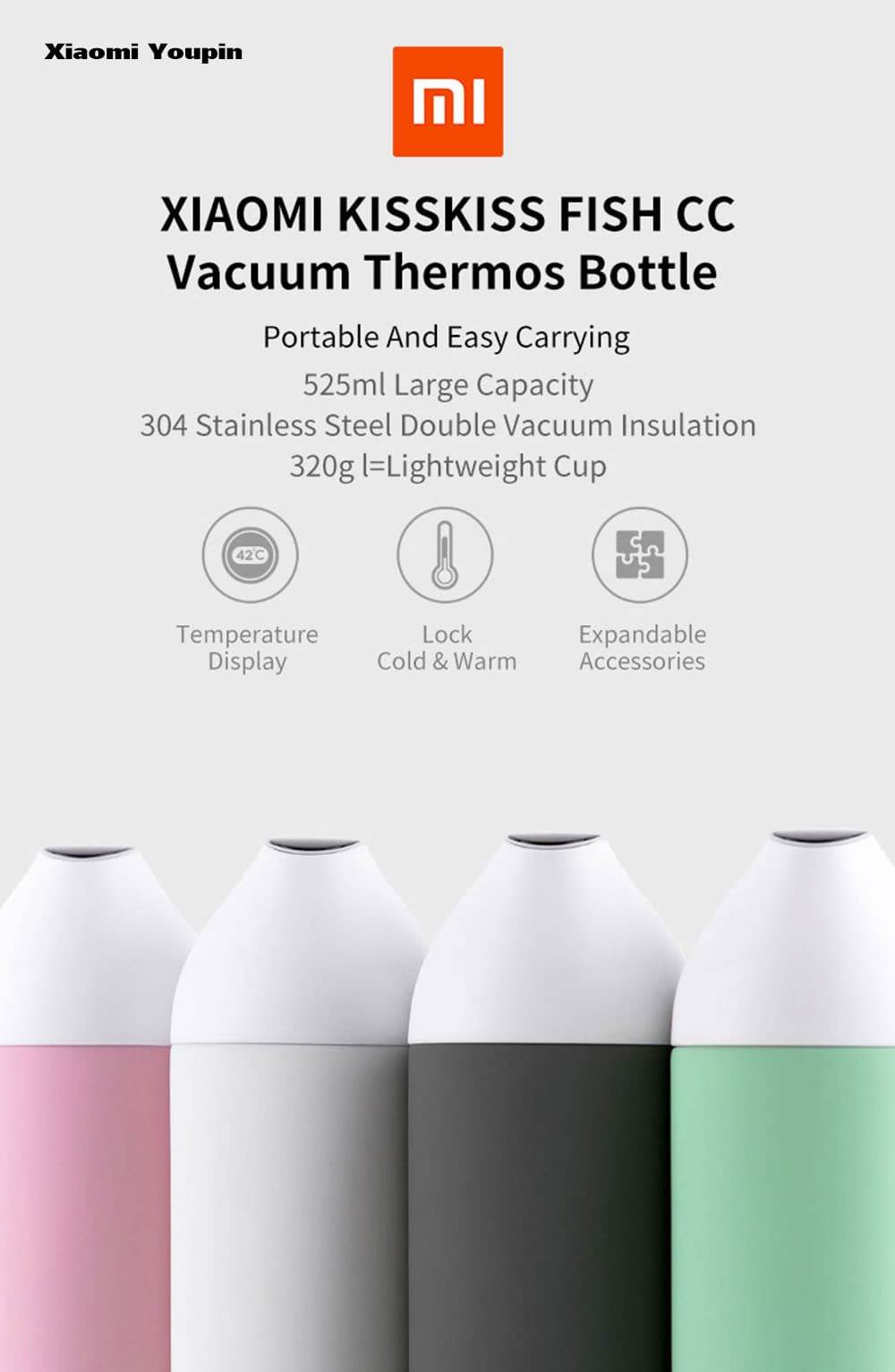 Xiaomi Youpin Kiss Fish CC Smart Water Bottle with Temperature Display- Black