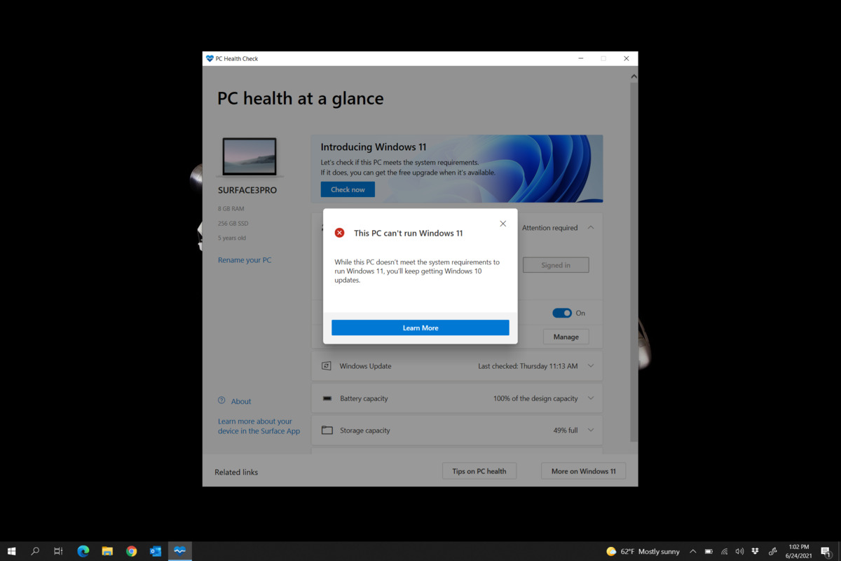 surface pro 3 fail windows 11 compatibility check microsoft