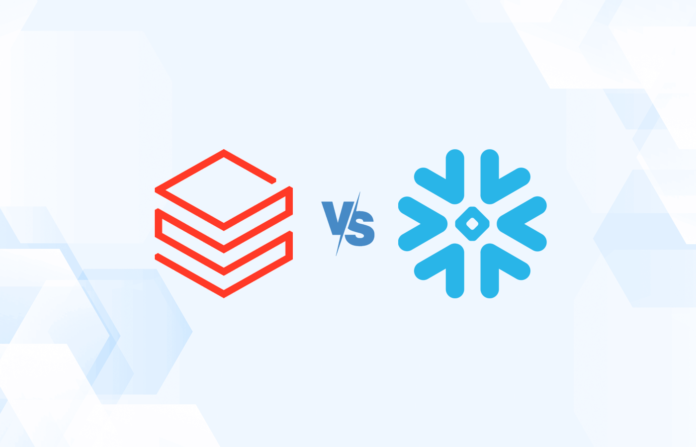Versus graphic featuring the logos of Databricks and Snowflake.