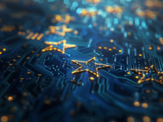 Denmark AI Framework Gains Microsoft Backing for EU Complian… AI-generated image of a circuit board in EU flag colors.