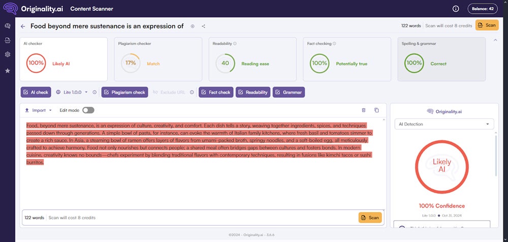 Originality.ai interface screenshot.