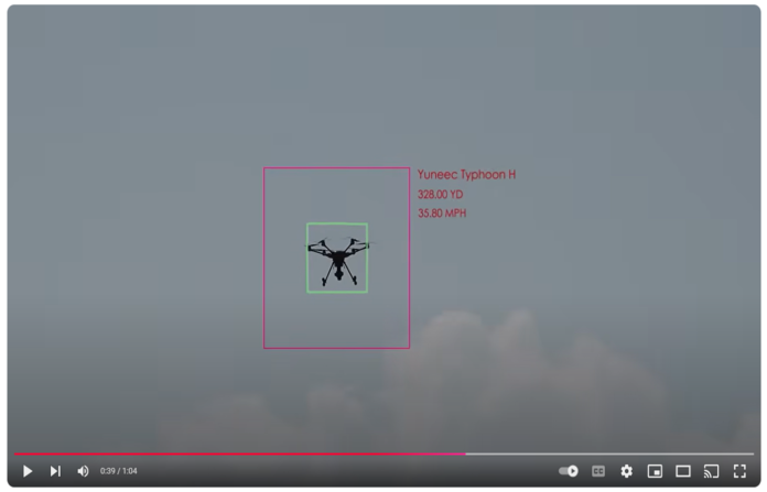 Targeting camera locked on a flying drone.