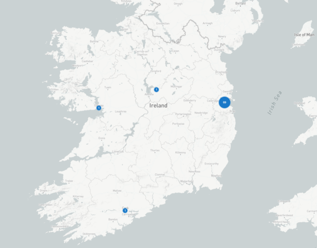 Map of data centers in Ireland