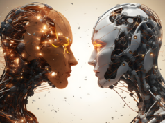 Mistral’s Free ‘Le Chat’ AI Chatbot Challenges ChatGPT Two robots face to face.