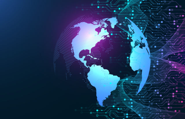 Digital globe on electronic circuit design.