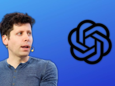 OpenAI Finds Evidence AI-Powered Surveillance Tools Using Ch… Sam Altman and the logo of OpenAI on blue background.