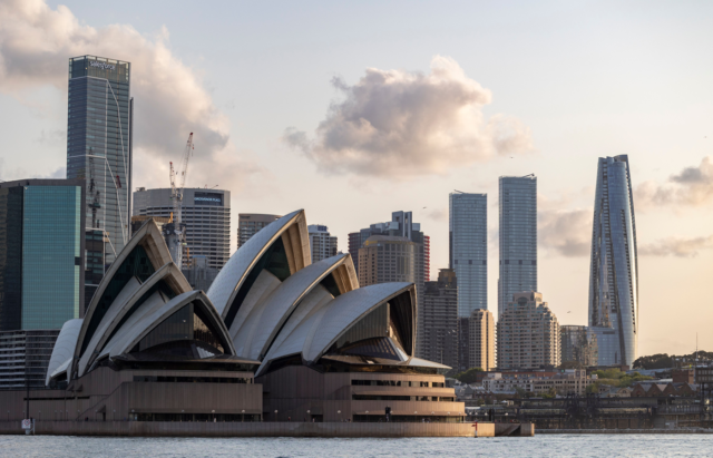 Sydney Opera House at sunset.
