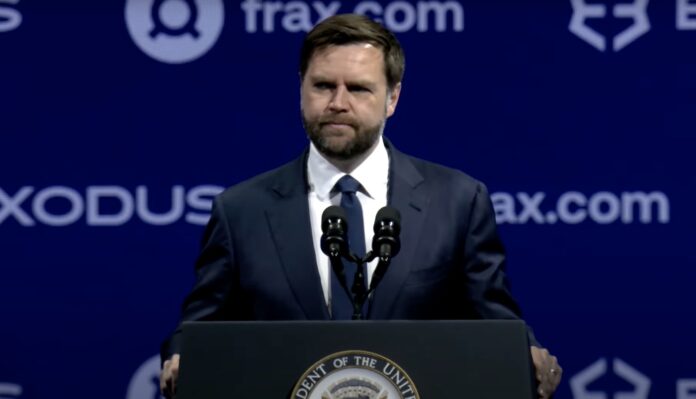 Screenshot from video of US Vice President JD Vance giving a keynote at a Bitcoin event on May 28, 2025 in Las Vegas.