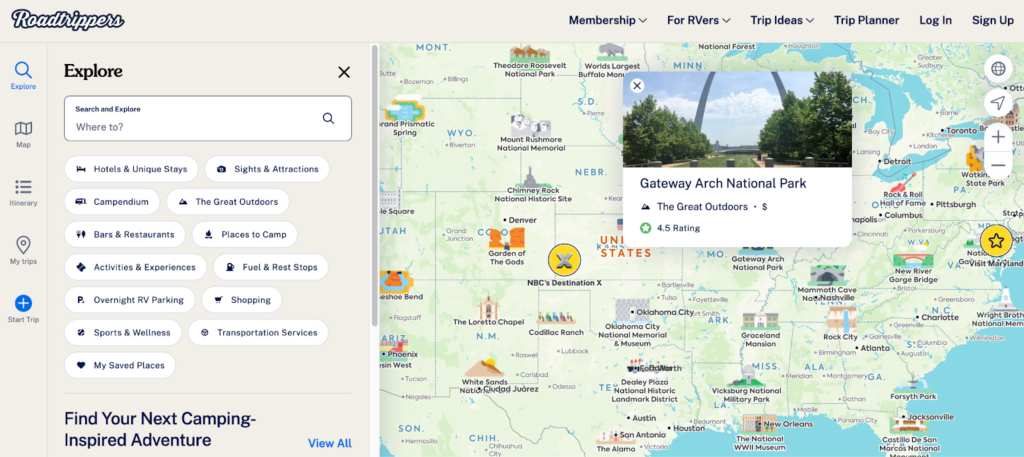 Roadtrippers interface.