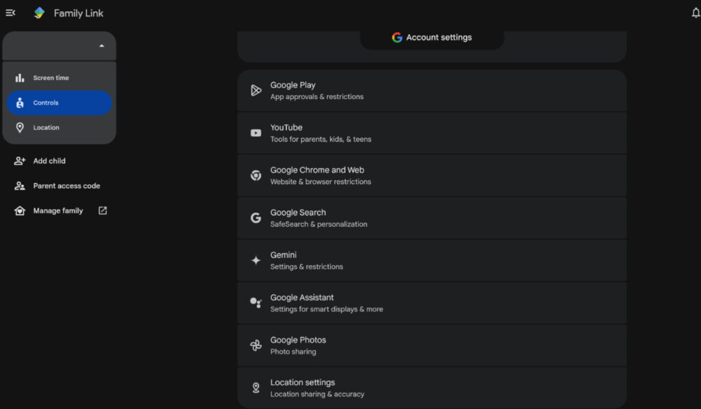Google Assistant account settings.