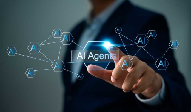 AWS-previews-AgentCore-services-to-ease-AI-agent.jpg Multi agent AI systems, Businessman holding AI agents, AI driven solutions