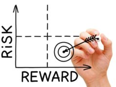 Risk administration within the public cloud is your job A hand draws a Risk/Reward graph in black marker on a stark white background.