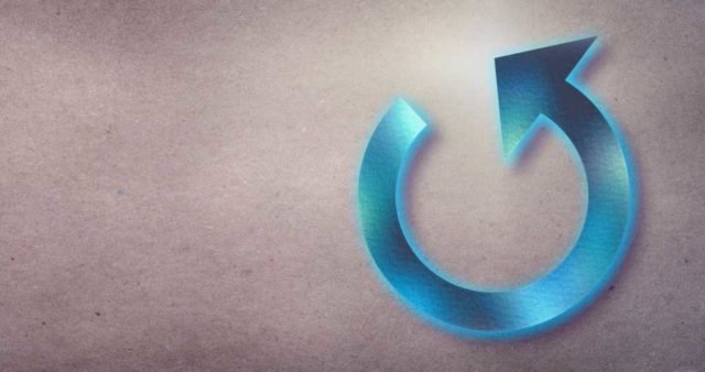 Generative-AI-dos-don’ts-and-‘undos’.jpg Neon blue 'reload' arrow on a textured background.