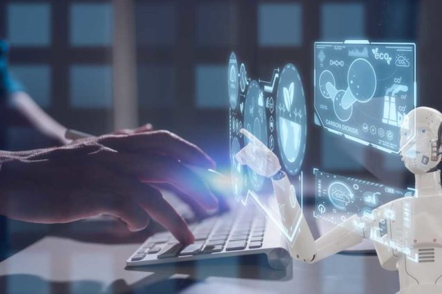 Google-rolls-out-AI-coding-tool-for-GitHub-repos.jpg Developer at a physical keyboard with generative AI coding assistance in virtual overlays.