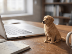 Best Nano Banana Prompts to Try in 2026 (And Why They Work) Tiny golden retriever puppy sitting on a desk beside a laptop and coffee mug.