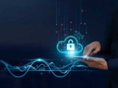 What drives your cloud safety technique? Cloud Security Concept: Businessman uses tablet on Secure Global Networking, Data Encryption, Firewall Protection, Continuous Monitoring, to Develop Smart Solutions from Digital Technology.