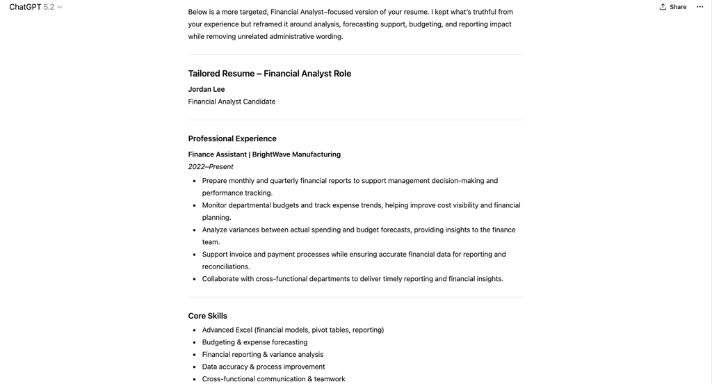 The role-specific resume tailoring prompt.