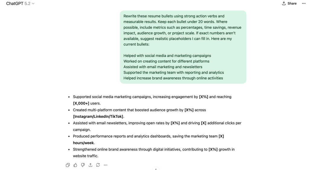 The achievement-first bullet rewrite prompt.