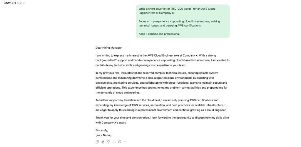 Short and simple cover letter prompt.