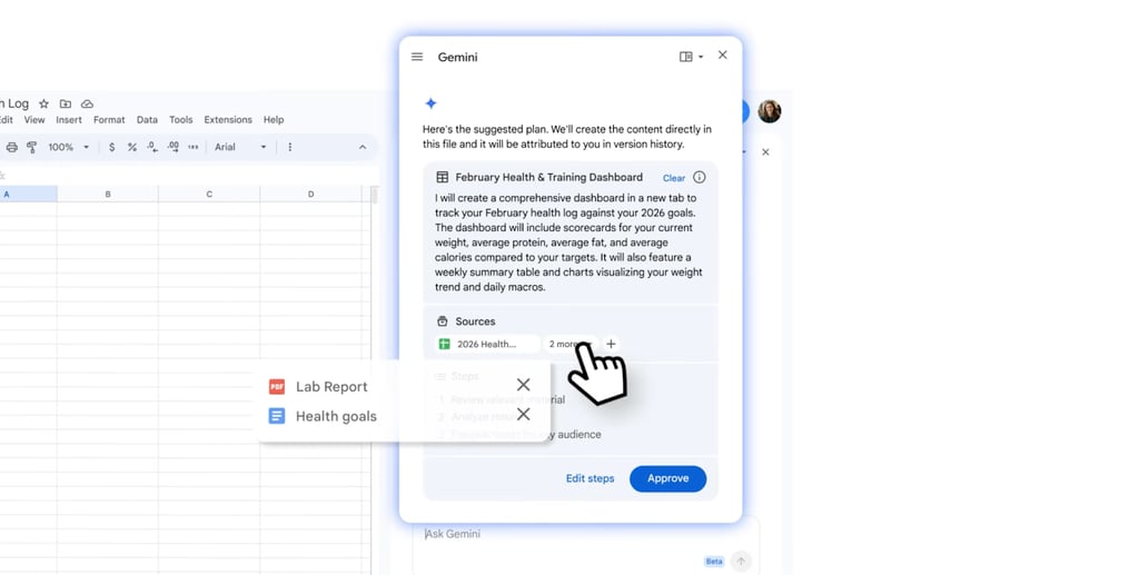 The new "Fill with Gemini" tool can automatically populate table cells.