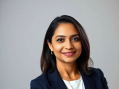 6 Claude Prompts to Create Better AI Images That Actually St… Professional corporate headshot of a confident South Asian woman in her early 40s, wearing a tailored navy blazer over a white blouse.