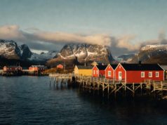 Best Grok Image Prompts in 2026: 7 Creative Ideas to Try Rig… A scenery of houses along the shoreline with snowy mountains in the background.