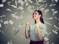 Cloud architects earn the very best salaries Shower of US dollar bills, raining money, paid, jackpot