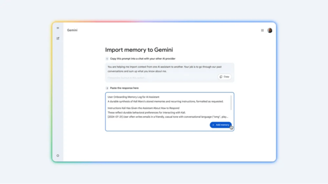 Gemini import memory feature.