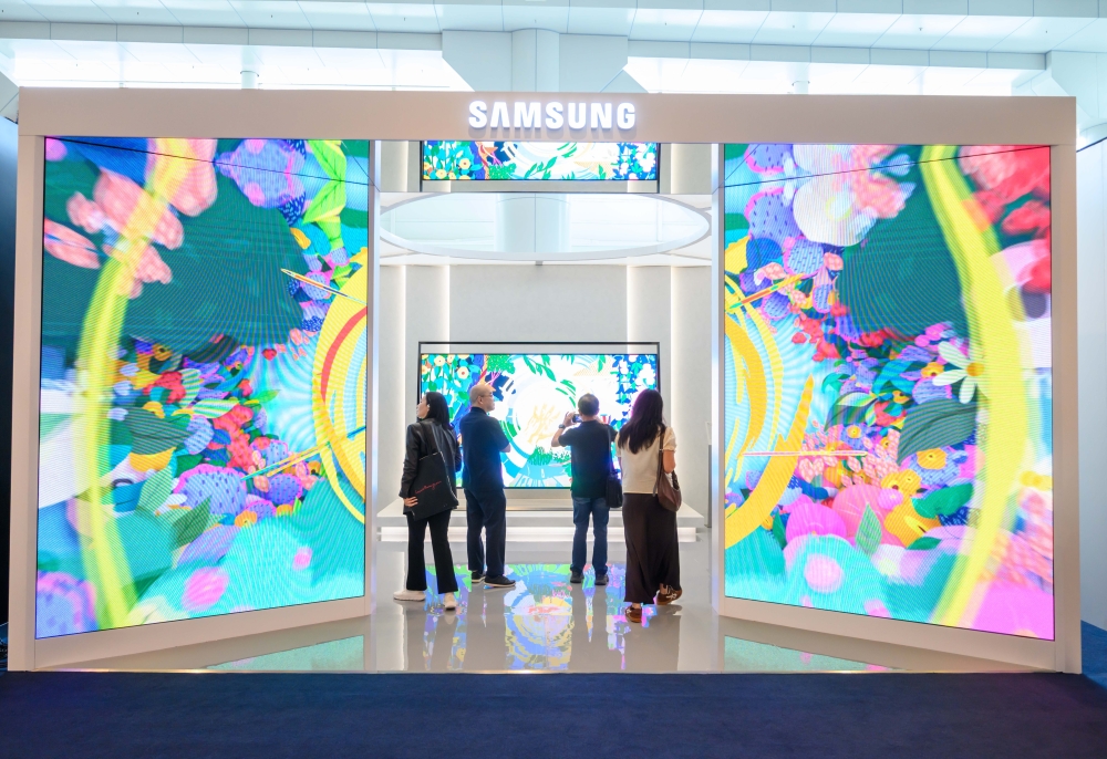Visitors enter Samsung Art Lounge at Art Basel Hong Kong 2026, where large-scale digital artworks introduce an immersive vision of art in everyday life.