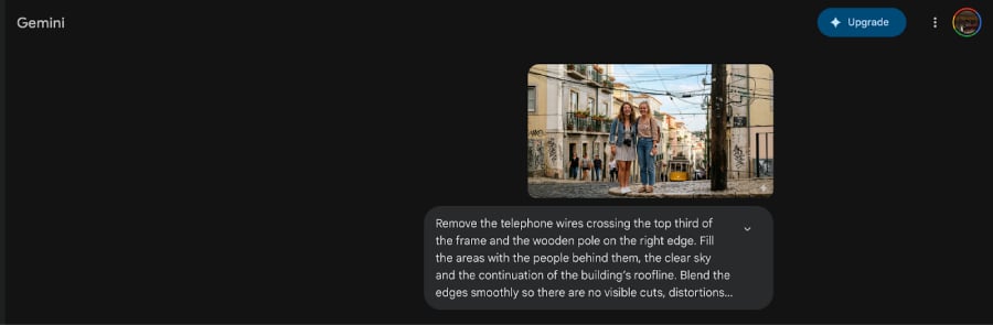 Gemini AI prompt for erasing utility wires and poles.