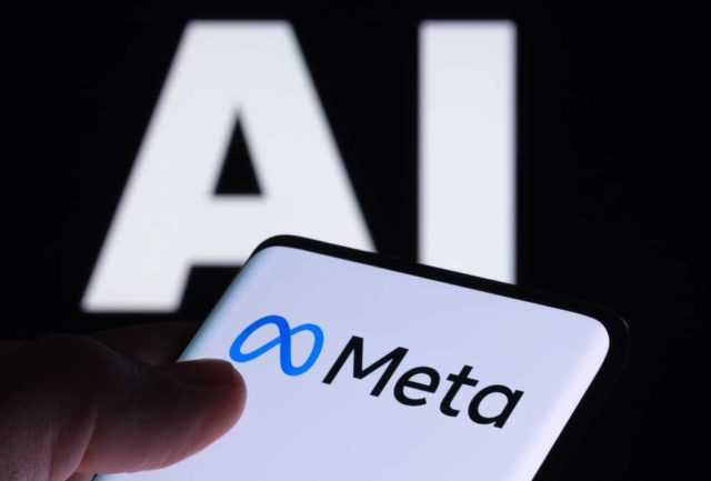 Meta-launches-Muse-Code-for-complex-software-work-with.jpg Meta logo seen on smartphone and AI letters on the background. Concept for Meta Facebook Artificial Intelligence. Stafford, UK, May 2, 2023